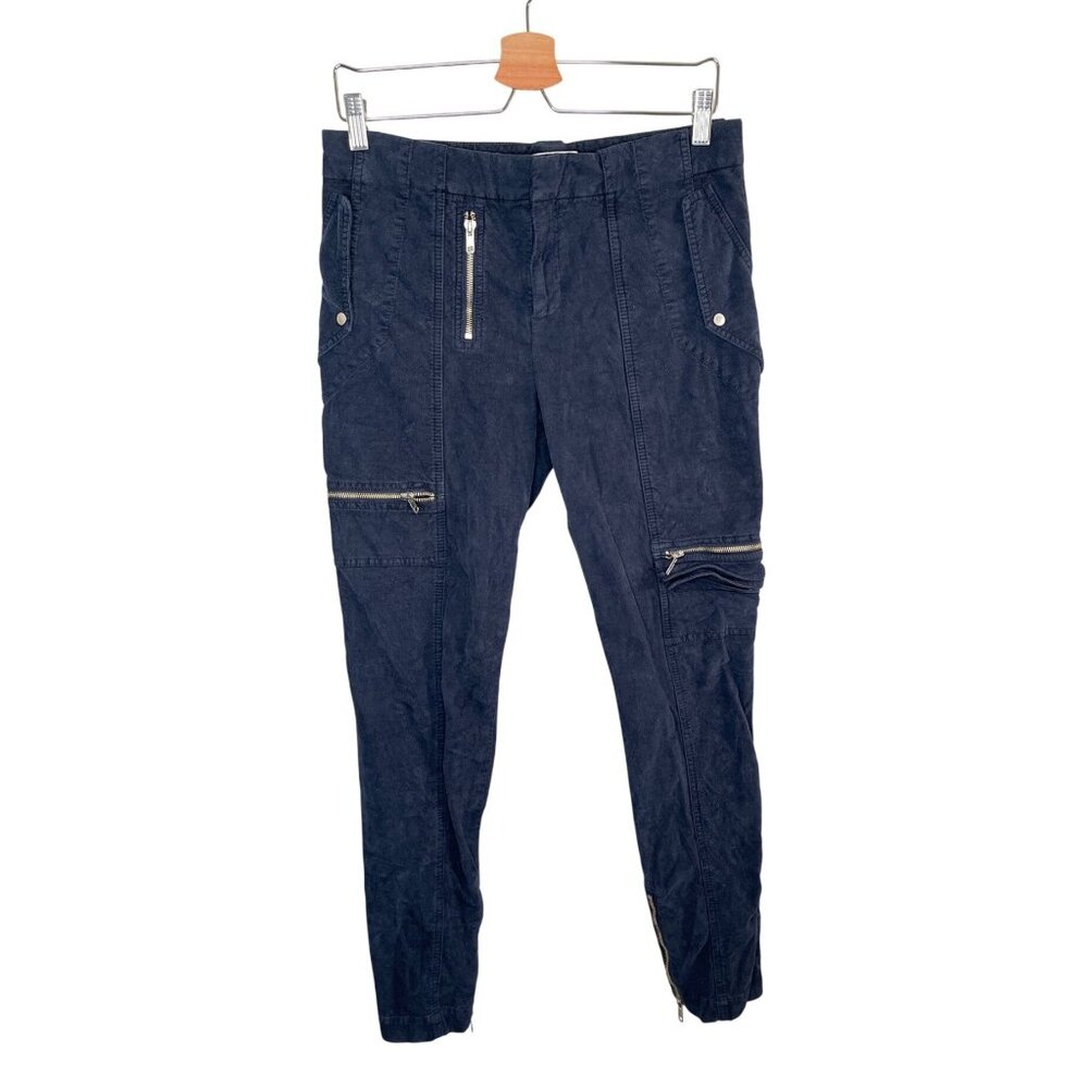 A.L.C. Womens Navy Corduroy Cargo Zipper Slim Pants Size 8
